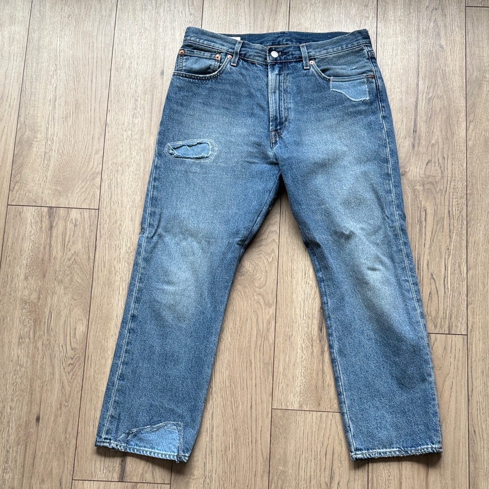 Levis 551Z Premium Jeans Mens 32 Distressed Straight Denim Blue Pants